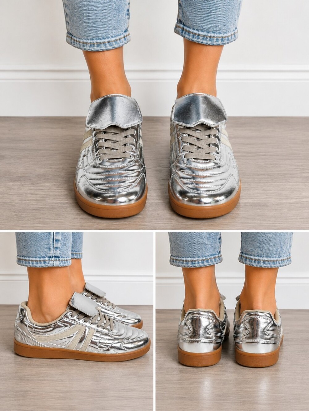 Steve Madden Madrid Metallic Silver Sneakers Women's Size 9.5 New Without Box